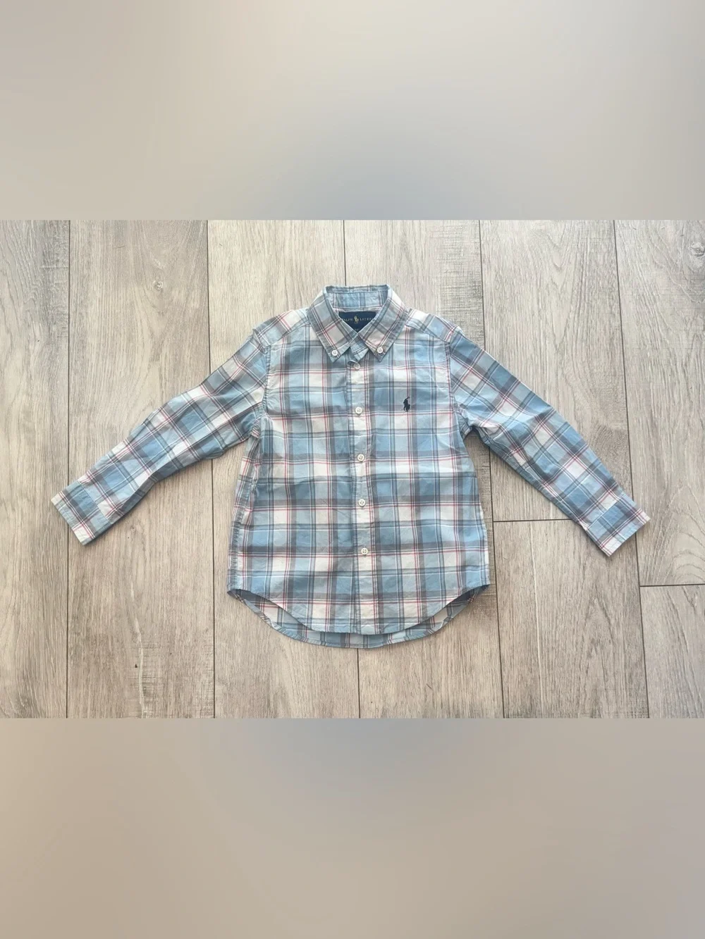 Ralph Lauren Sz 4T Boys Plaid Button-Down Shirt Long-Sleeve Blue White Button-Up